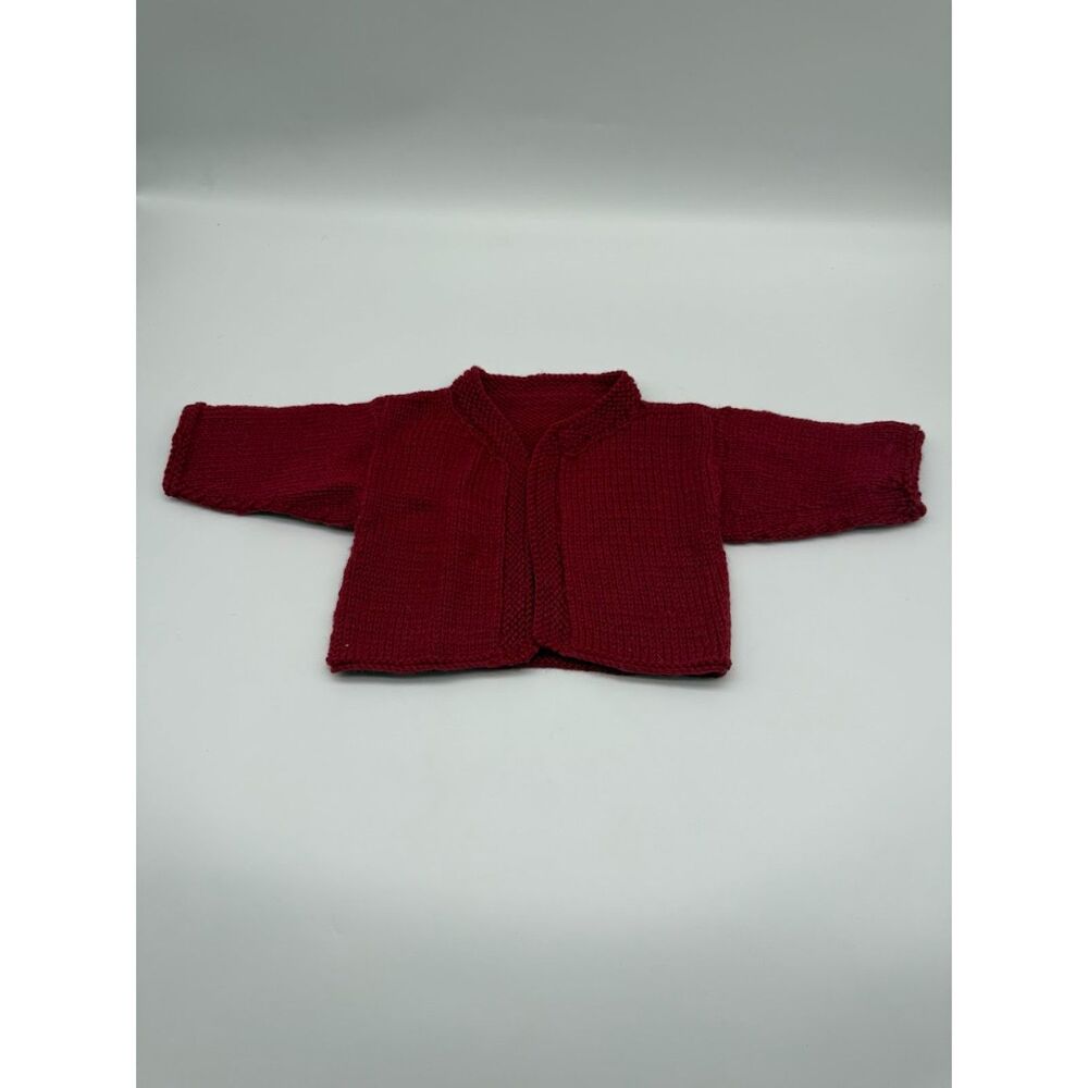 Hand knit baby Red  cardigan Long sleeves